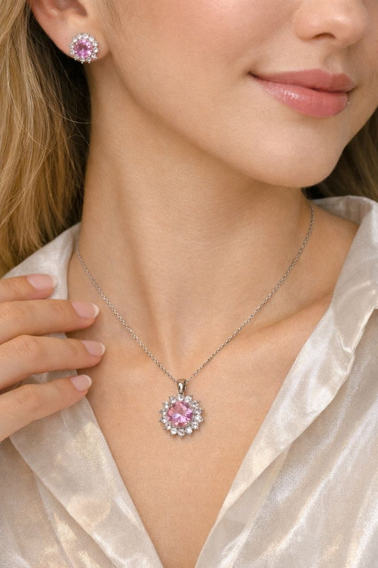 Pink Blossom Pendant & Earring Set