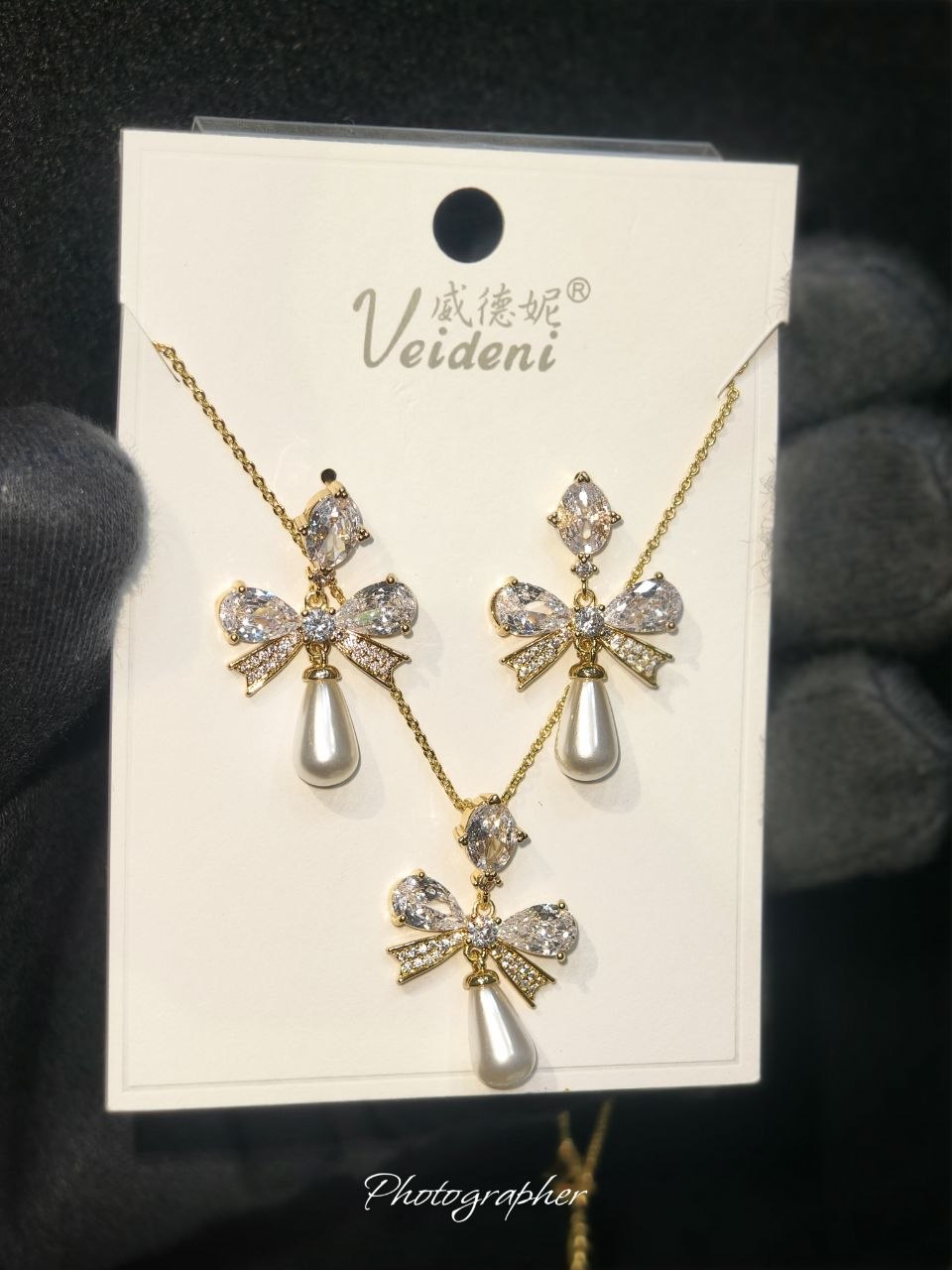 Royal Pearl Bow Zircon Set