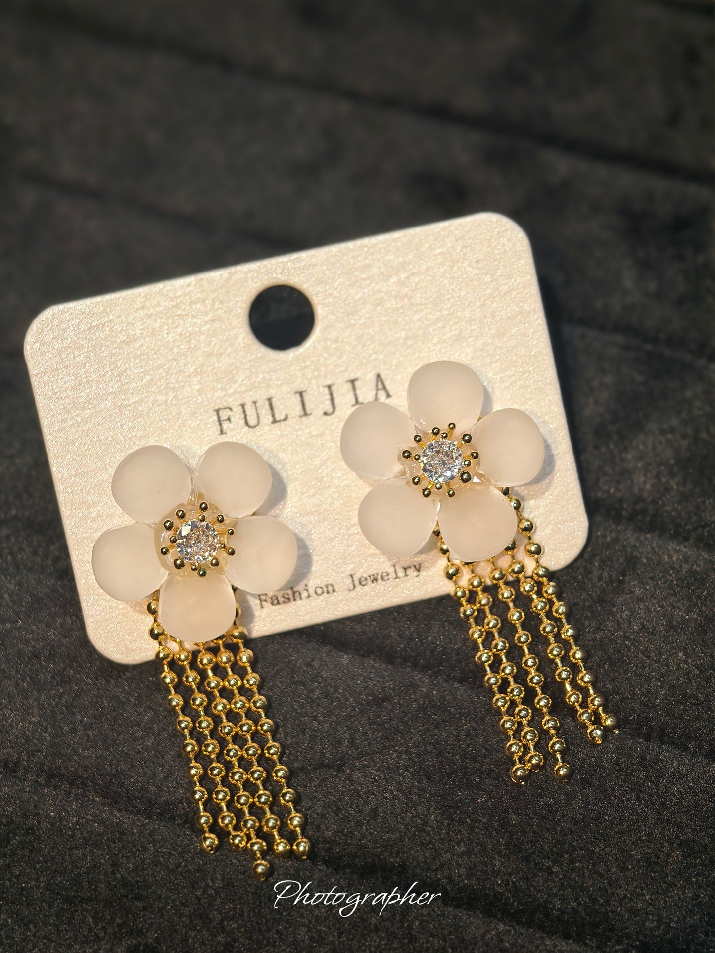 Premium anti tarnish floral earrings with delicate drop chains
