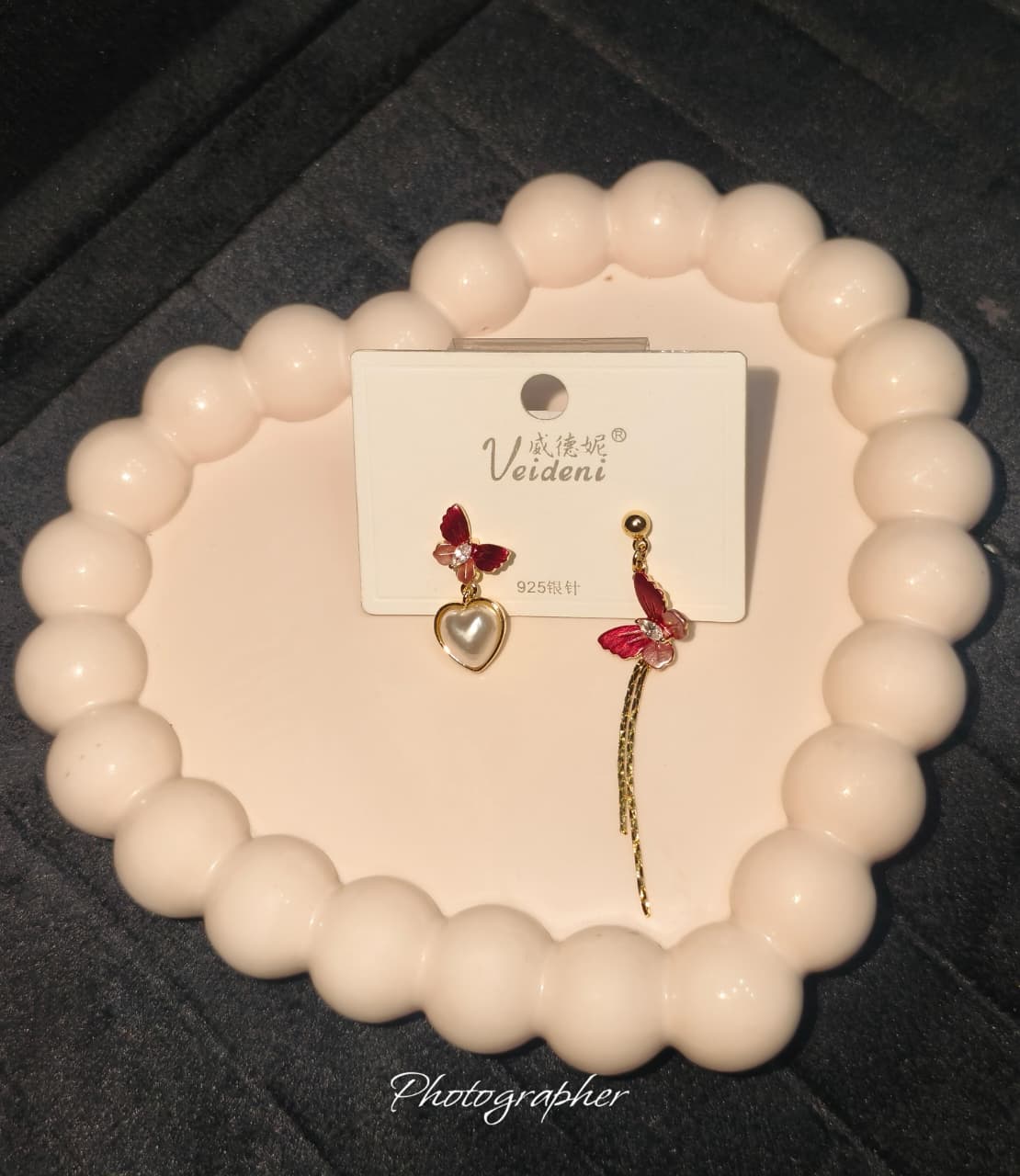 Red Butterfly charm with a dreamy pearl heart