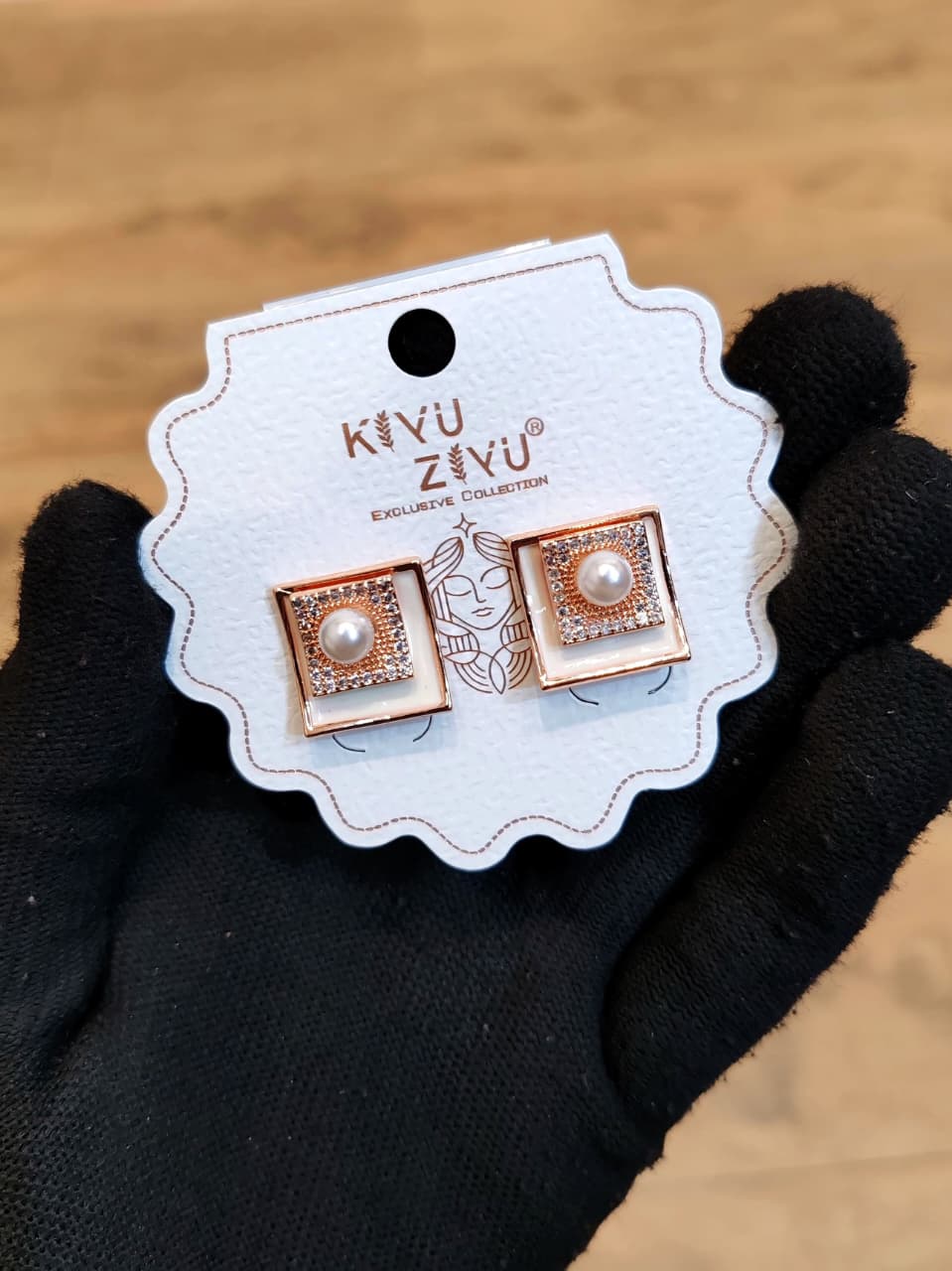 Rose Gold Square Pearl & Crystal Stud Earrings