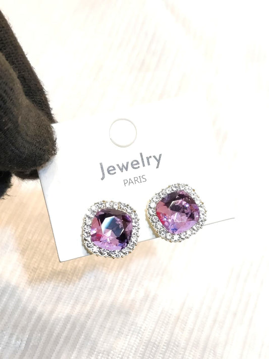 Big Purple Amethyst Crystal Halo Stud Earrings