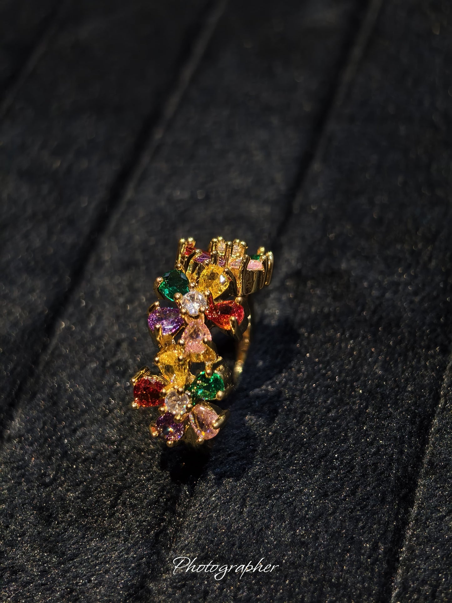Anti Tarnish Floral Multicolour Zircon Adjustable Ring