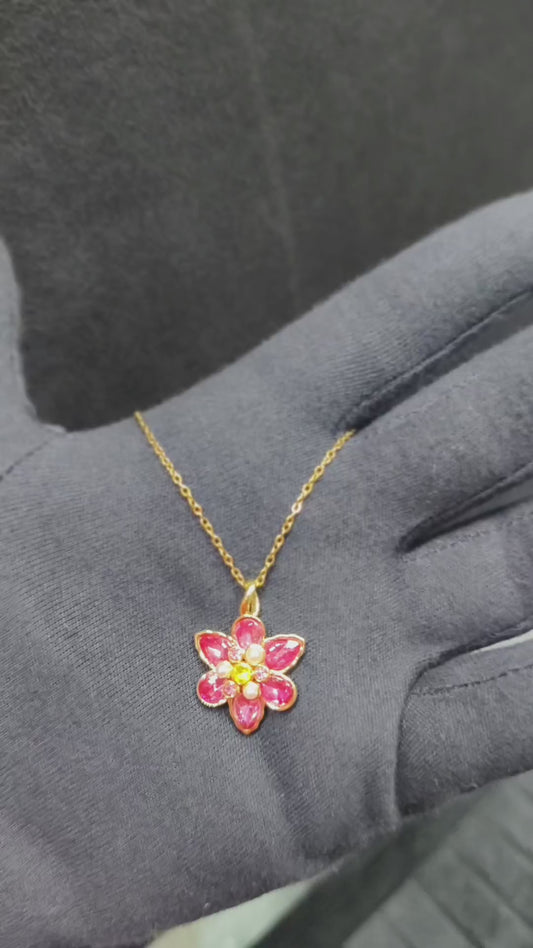Premium Pink Swarovski  Zircon & Pearl Pendant Anti Tarnish
