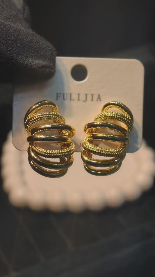 Multi Layer Gold Hoop Stud Earrings