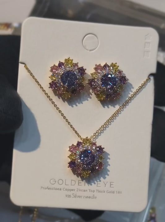 Multicolor Zircon Floral Jewelry Set