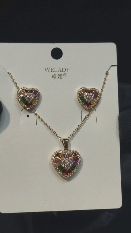 WELADY Multi Colour Zircon Heart Set