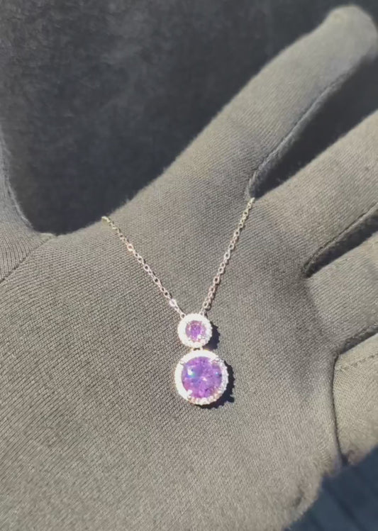 Premium Purple Double Halo Zircon Pendant Anti tarnish