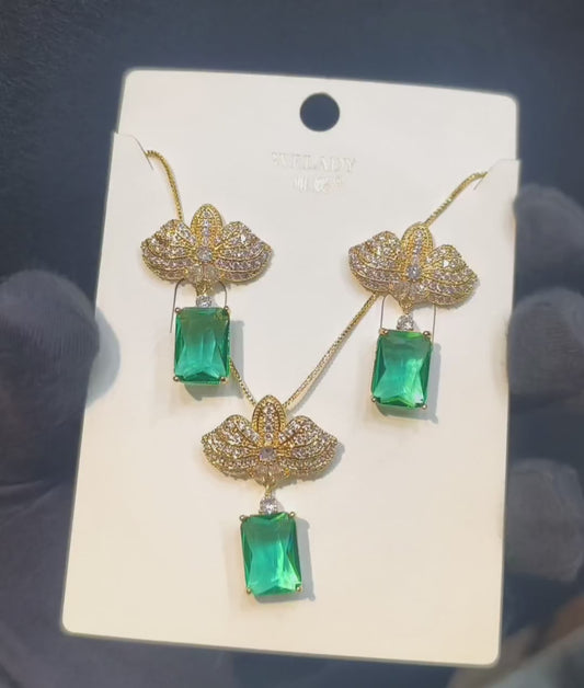 WELADY Emerald Green Crystal Jewelry Set Necklace & Earrings
