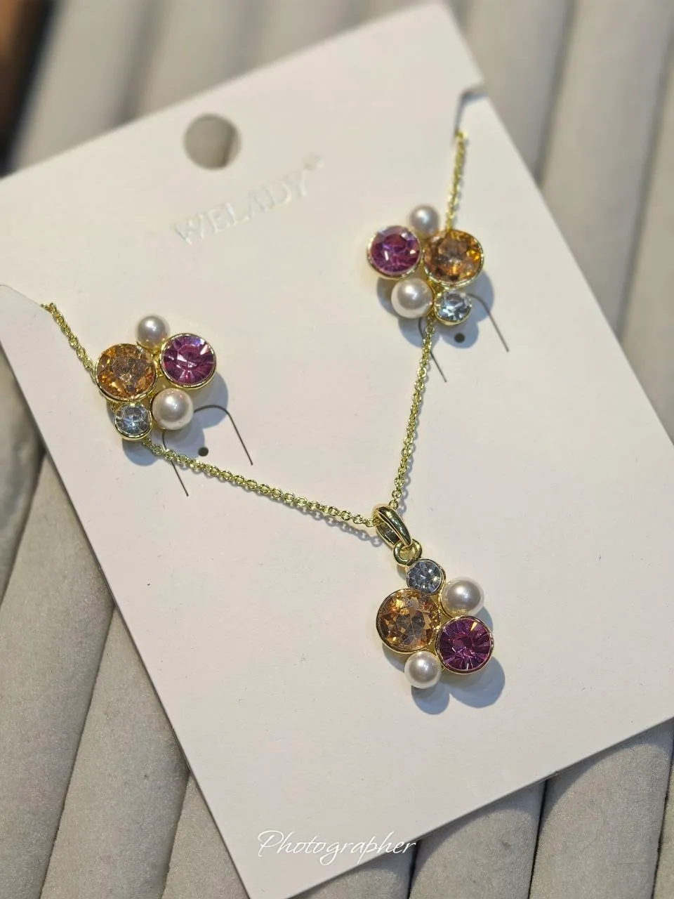 Red Crystal & Pearl Necklace and Earrings Set